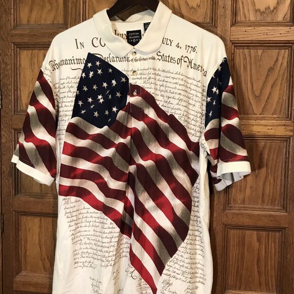 Cotton Traders Sport Patriotic Polo Mens XXL Congress Declaration USA Flag Shirt - Picture 2 of 10